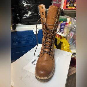 Brown Leather High-Top Combat Boot